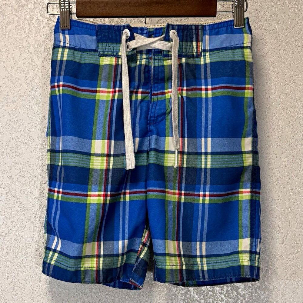 Abercrombie Kids Boys S Blue Plaid Swim Trunks Board Shorts Drawstring Lined